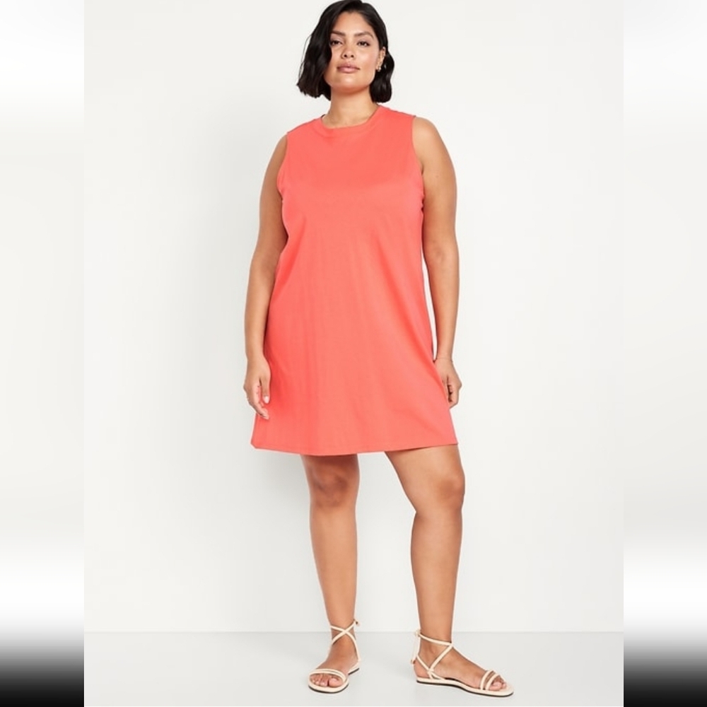 OLD NAVY Vintage Mini T-Shirt Dress Relaxed Fit Coral Crewneck Sleeveless NWT LG - Picture 9 of 13